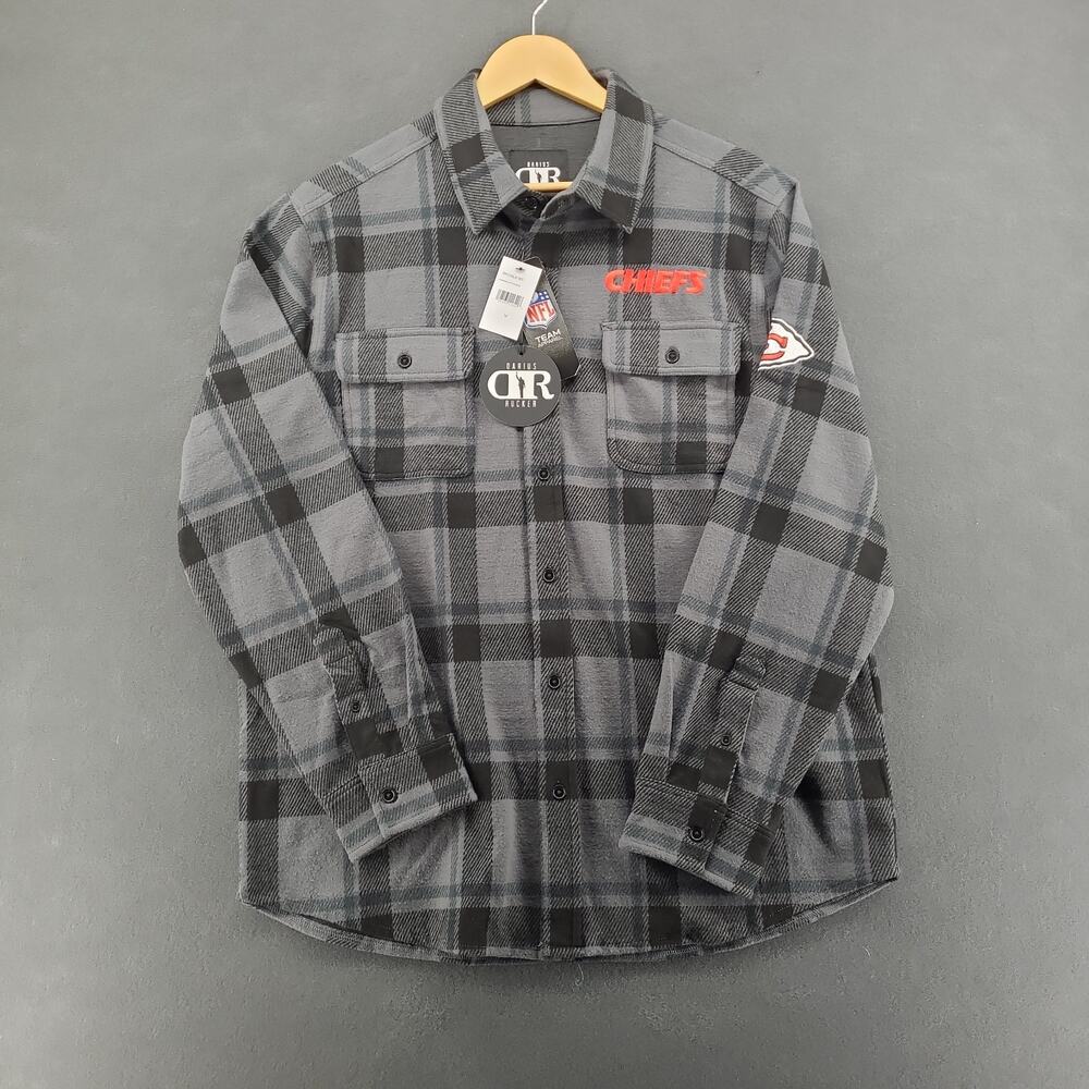 NFL Darius Rucker Kansas City Chiefs Plaid Button Flannel Shacket Gray Patch Men